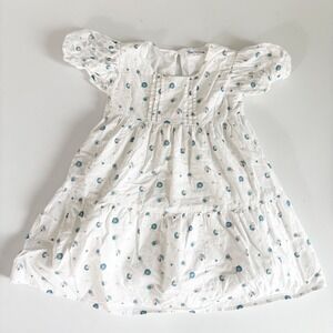 Mon Caramel Girls Floral Linen Blend Cottagecore Tiered Puff Sleeve Dress 4T